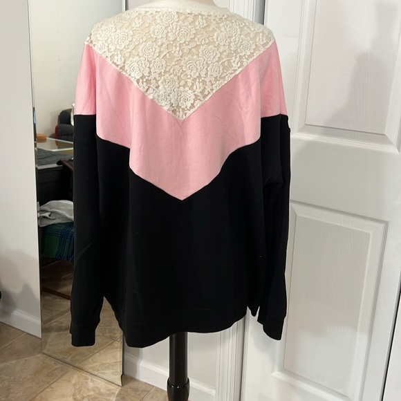 Torrid Pink and Black Lace fleece Sweater - Picture 6 of 8
